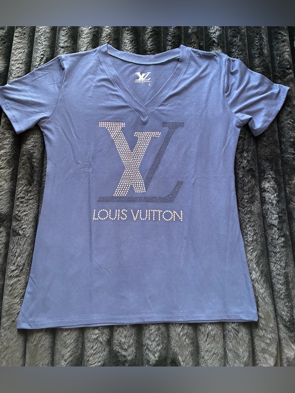 New Womens Luxury Blue Embellished T-shirt Size L